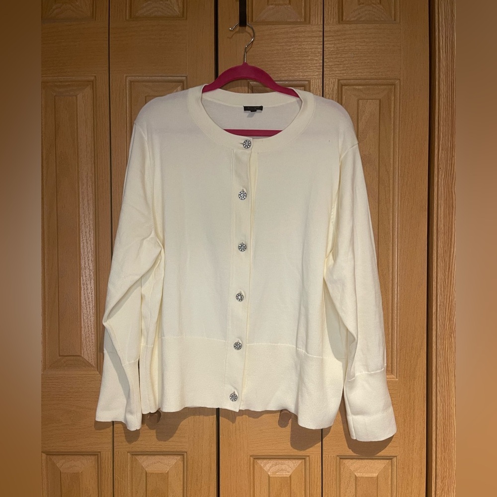 Talbots Cream Sweater with Sparkling Rhinestone Button Accents
